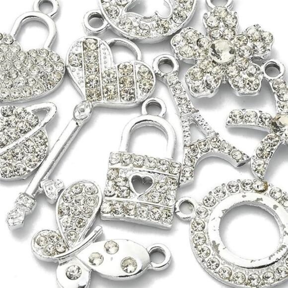 BRAND NEW 10PCS Jewelry Making Silver Rhinestones Charms Mixed - Picture 6 of 6
